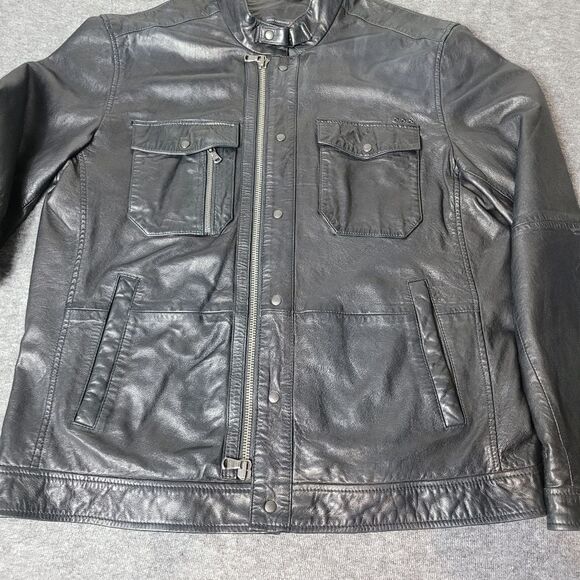 John Varvatos USA Stars Men's Jacket Size L  Black Sheep Skin Washed Leather - Picture 7 of 15